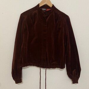 Vintage 1970s Ellen Tracy Velvet Bomber Jacket Rust Brown, size 5/6